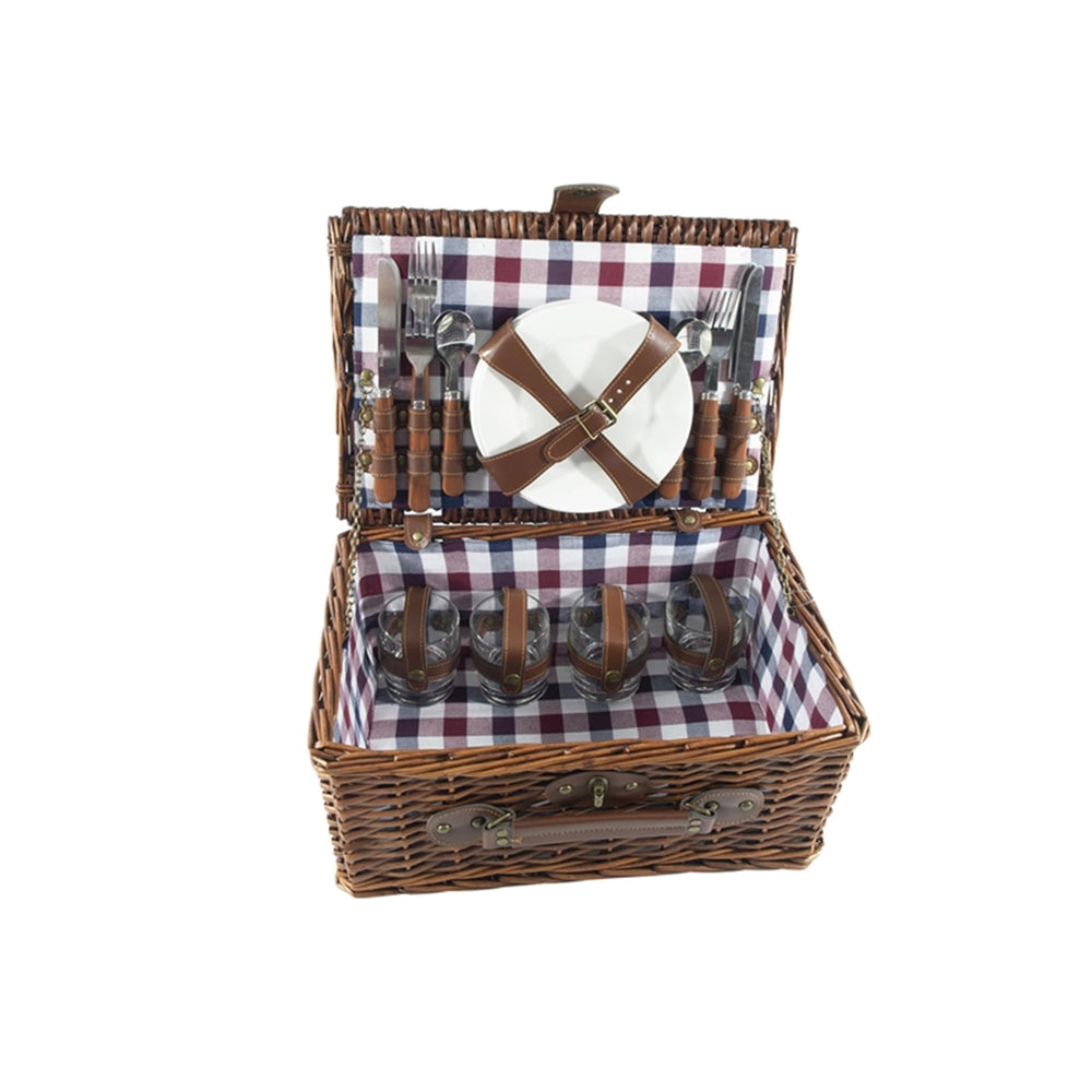 Svenska living picknickmand 4-persoons rood blauw blok 21-delig nbsp; 4 borden, 4 vorken, 4 messen, 4 lepels en 4 glazen