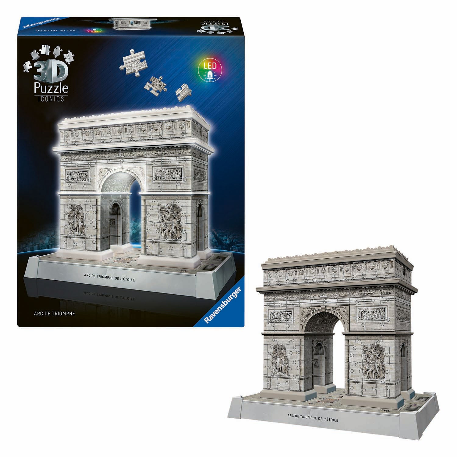 Ravensburger 3d puzzel iconics arc de triomphe parijs - met licht - 255st.