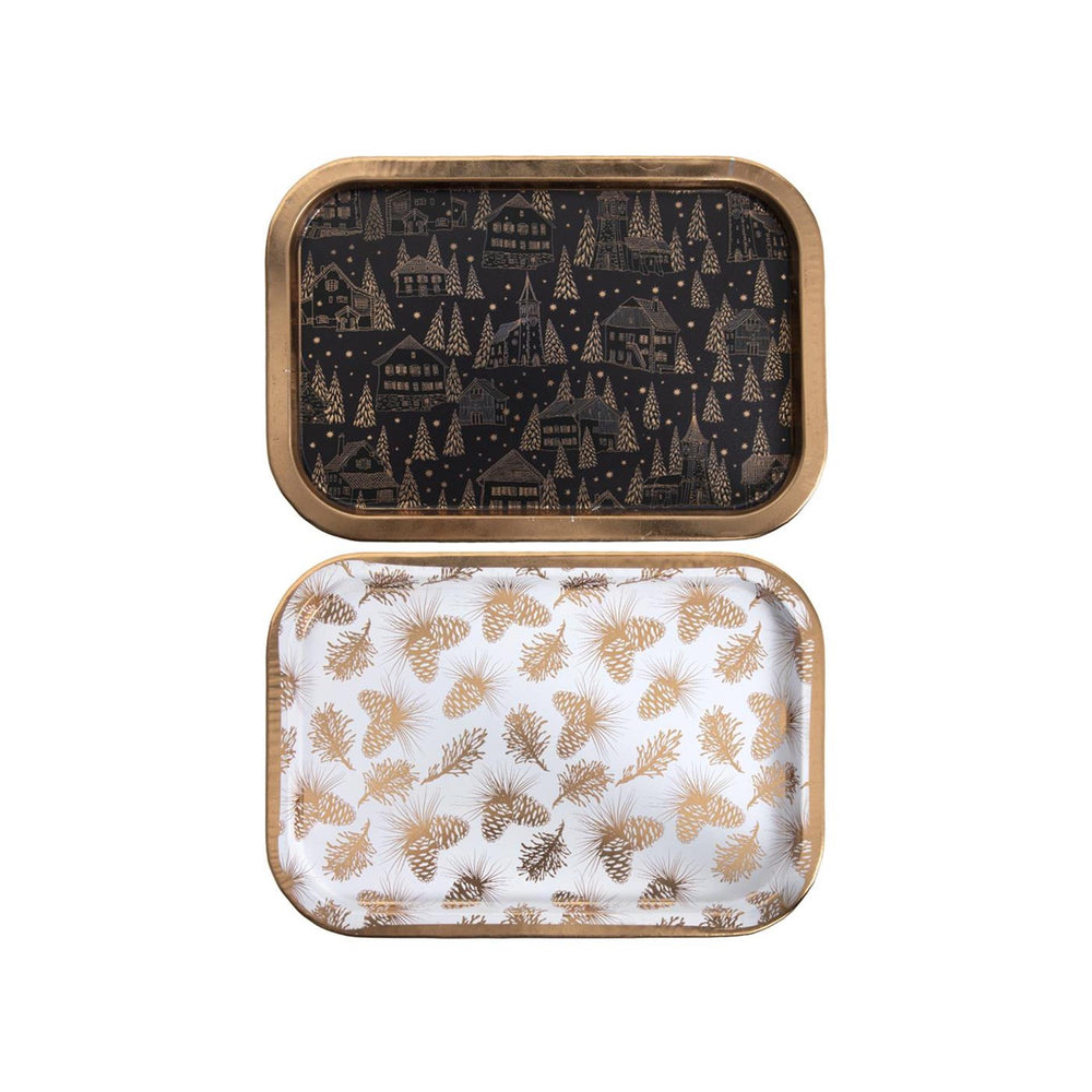 Svenska living dienblad 34x23x1,5cm zwart goud en wit goud 2 assorti metaal