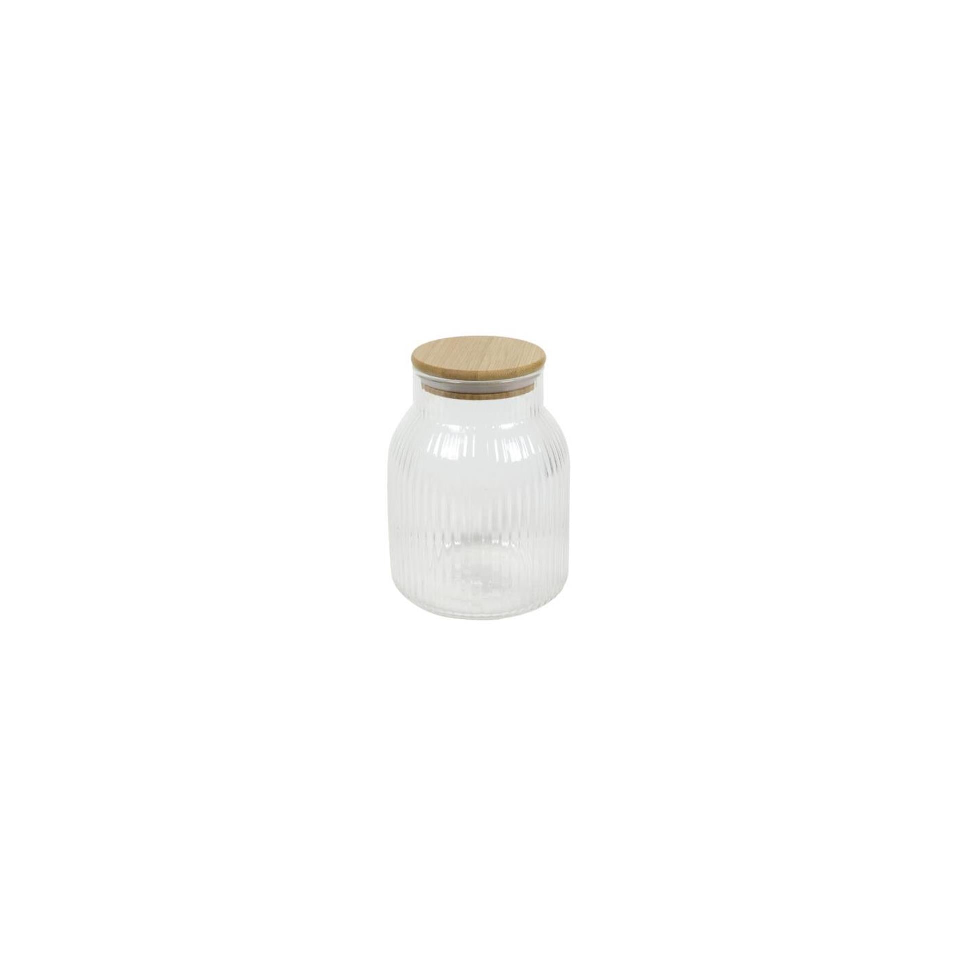 Voorraadpot lines glas bamboe h16cm