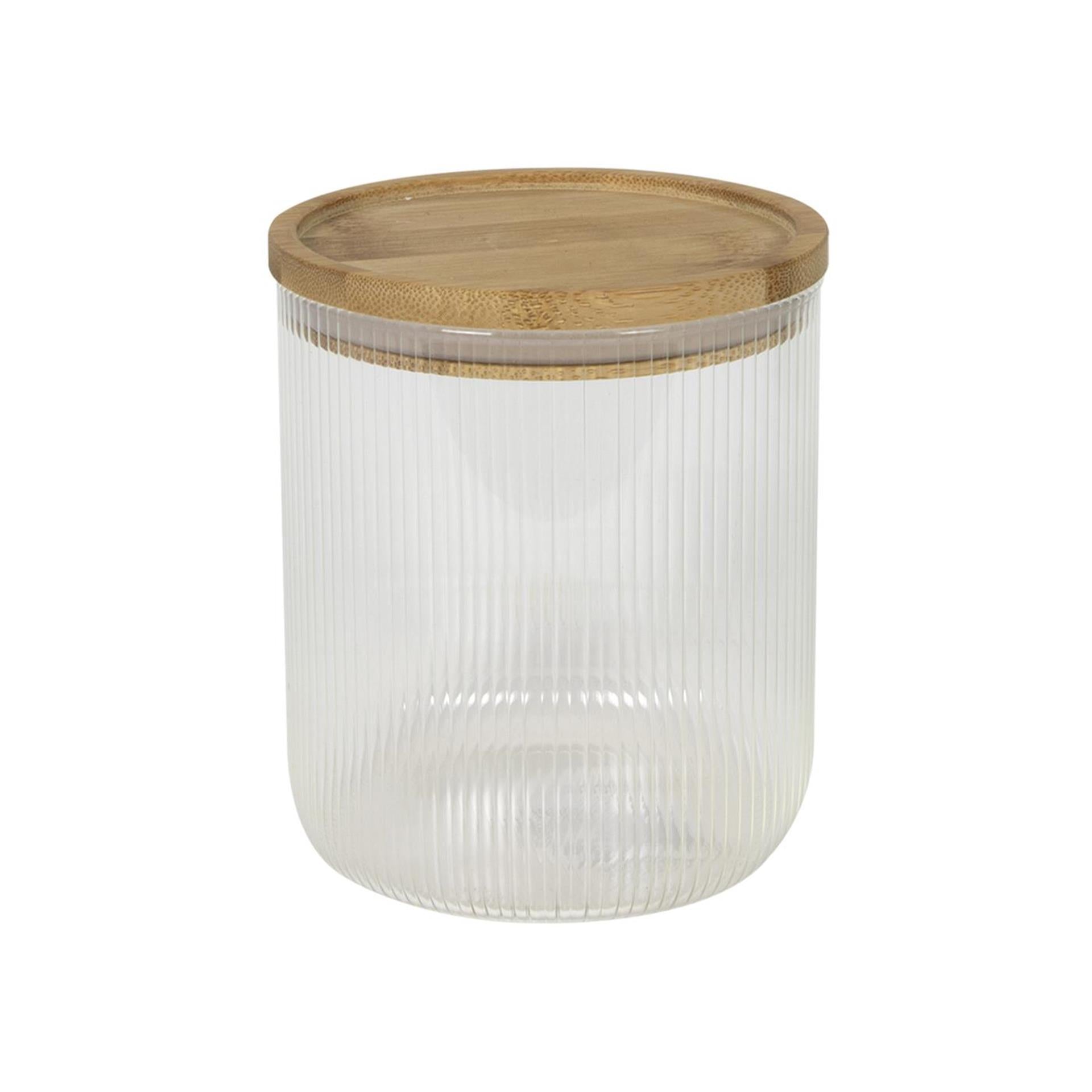 Voorraadpot boro lines glas met bamboe deksel ø11x13cm