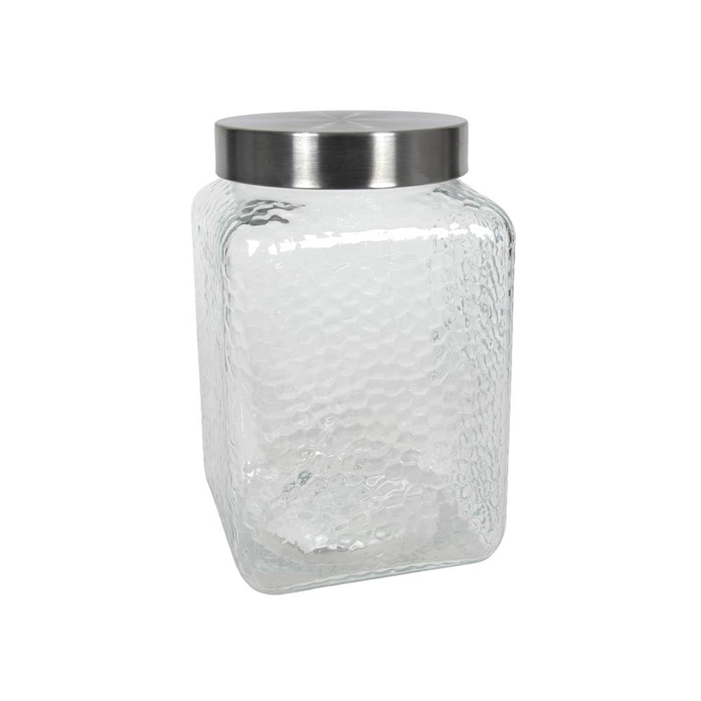 Ty voorraadpot glas vierkant fros relief 2450ml 12,7x12,7x20cm