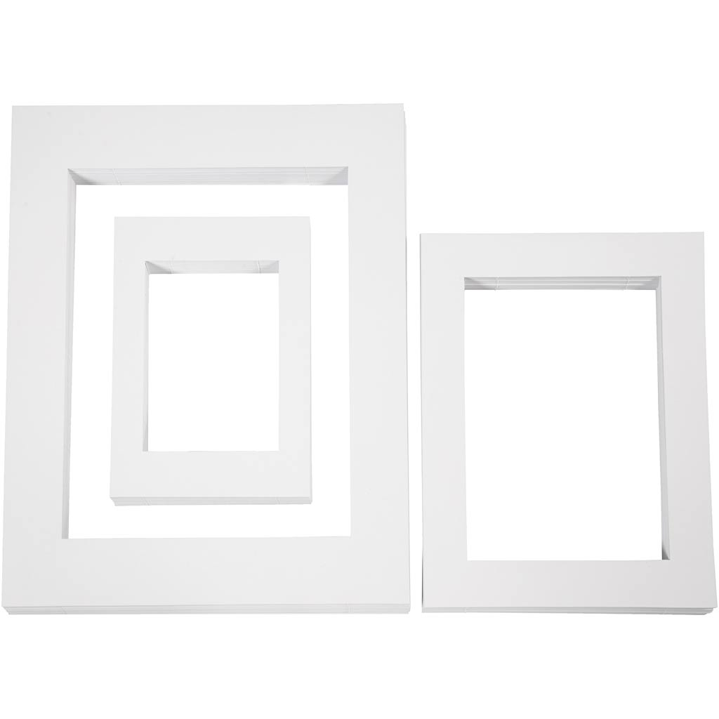 Passepartout lijsten, a3,a4,a5, afm 19,7x27,9+28,3x36,6+39,5x49,6 cm, 500 gr, wit, 3x100 stuk 1 doos