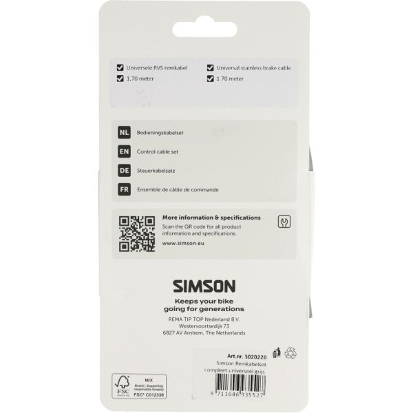 Simson remkabelset compleet universeel grijs rvs