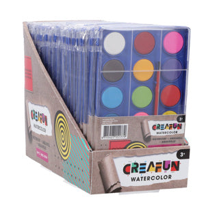Creafun waterverf tablet met 18 kleuren en kwast | 12 stuks