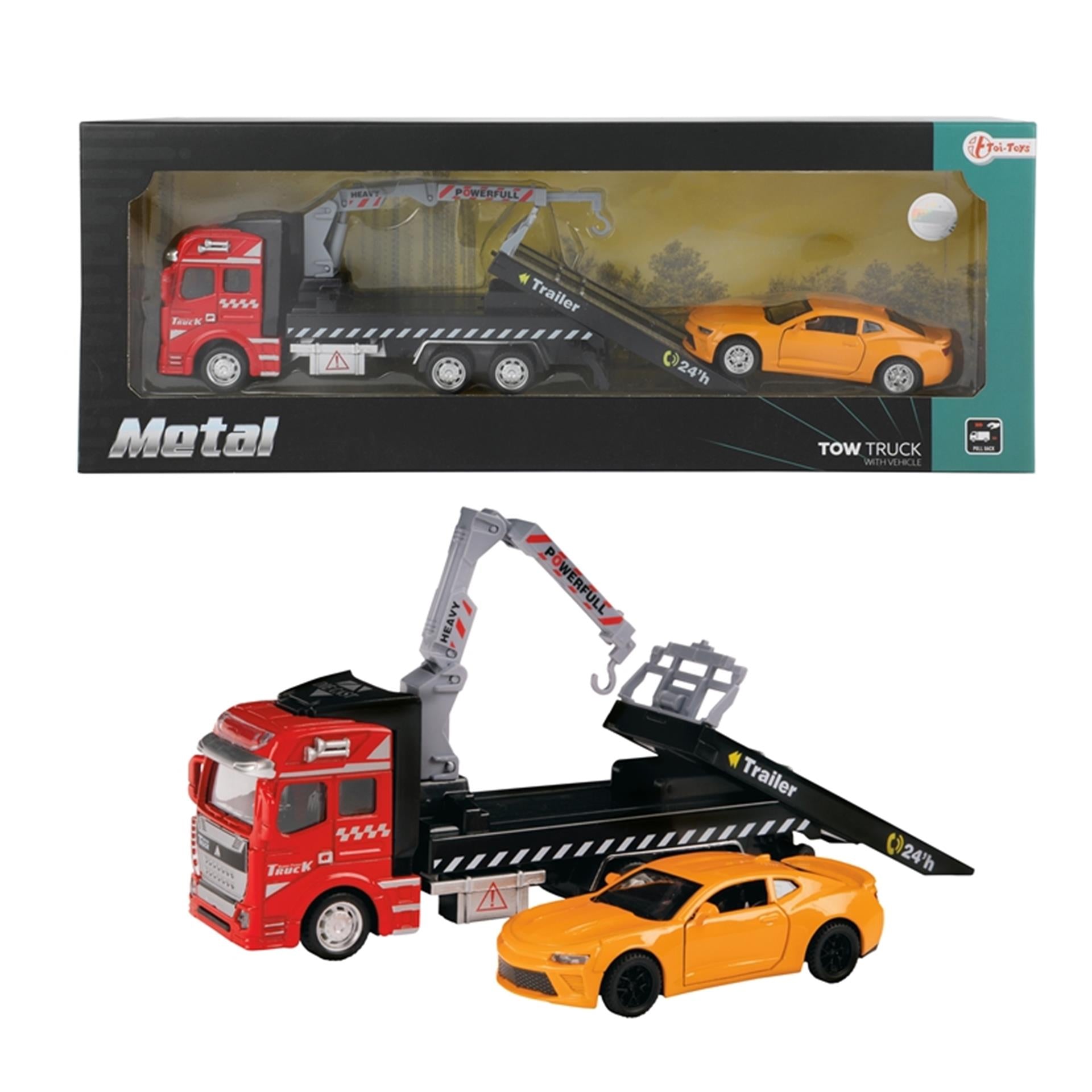 Toi-toys slaapwagen met auto rood oranje metaal
