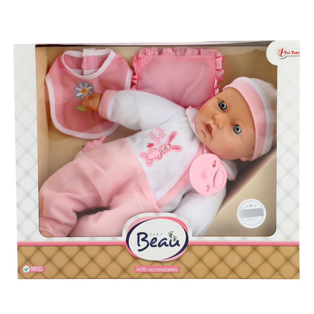 Toi-toys baby beau babypop met fles en slabber, 40cm