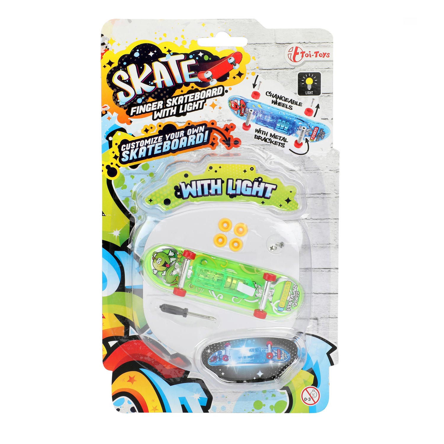 Toi-to vingerys skateboard met licht en extra wielen