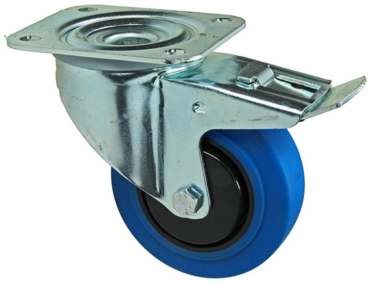Mack by tente 1058943 - zwenkwiel, blauw rubber loopvlplaat en rem 100 mm | 4 stuks