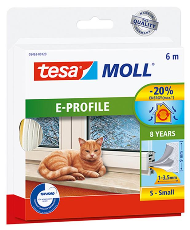 Tesa tochtband - e profiel - 6m x 1,0-3,5mm - wit