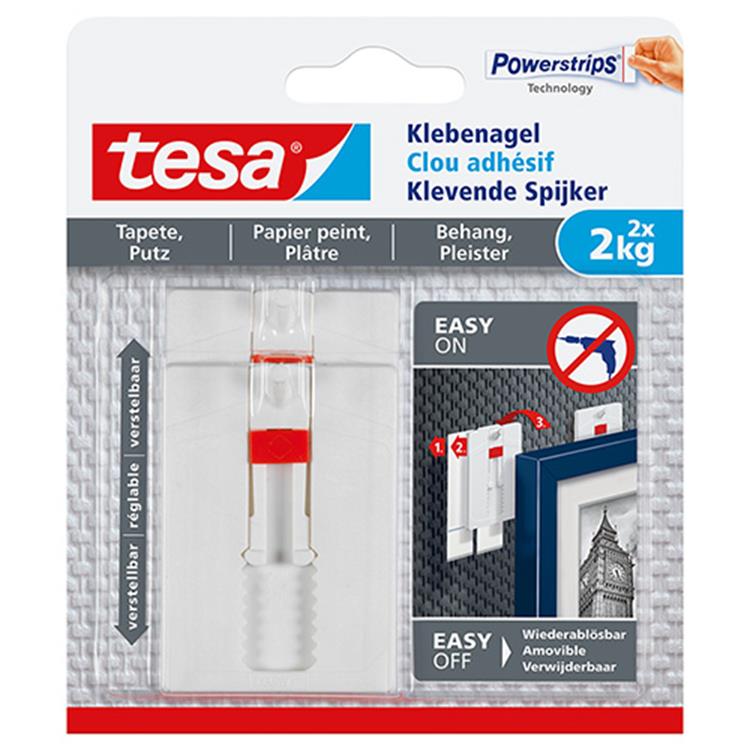 Tesa verstelbare nagel voor behang pleisterwerk 2 kg - 2 stuks - muurspijker - verwijderbaar