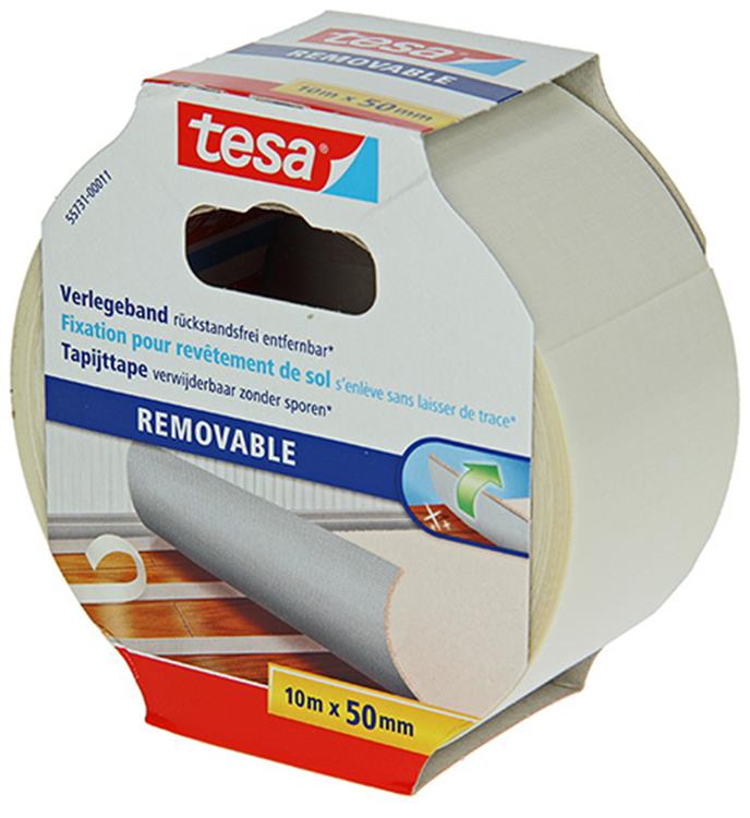 Tesa legtape dubbelzijdig stofversterkt verwijderbaar zonder resten – 10m x 50mm