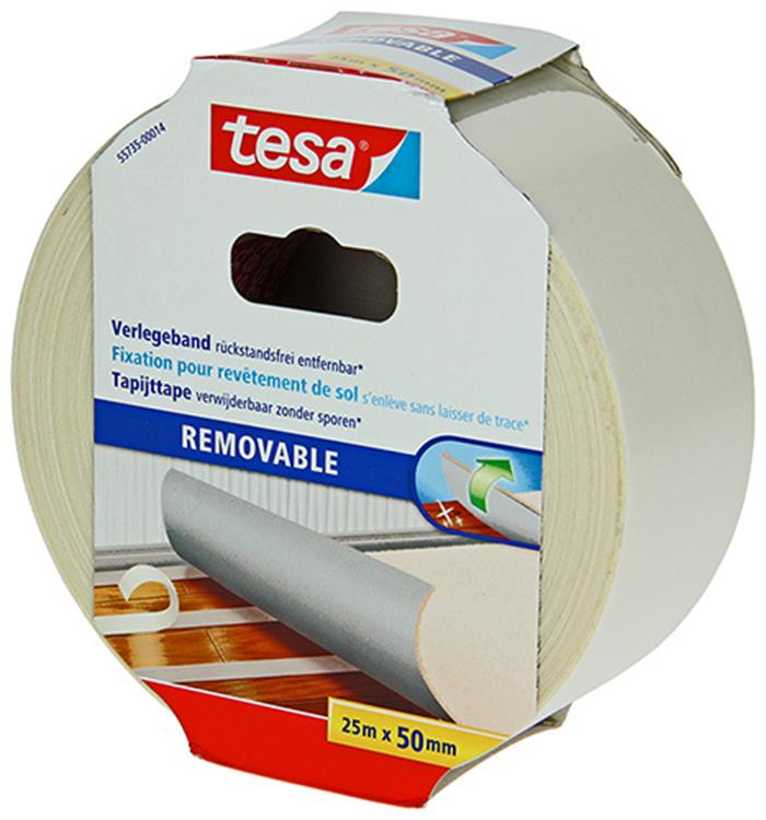 Tesa legtape dubbelzijdig stofversterkt verwijderbaar zonder resten – 25m x 50mm