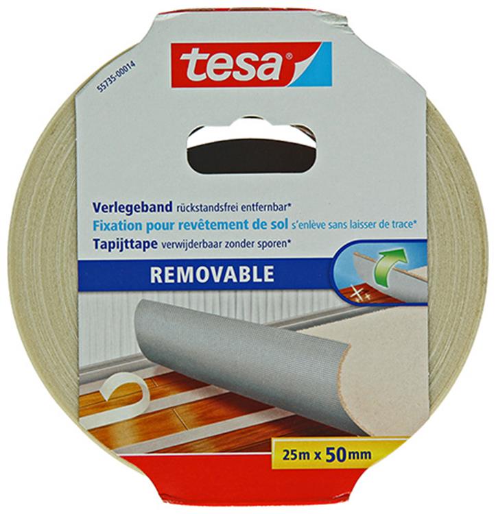 Tesa legtape dubbelzijdig stofversterkt verwijderbaar zonder resten – 25m x 50mm