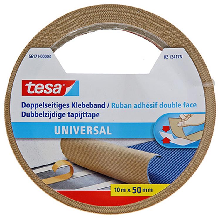 Tesa dubbelzijdig plakband universeel - veelzijdig plakband voor verpakking, decoratie en tapijten of voor handwerk - 10 m x 50 mm