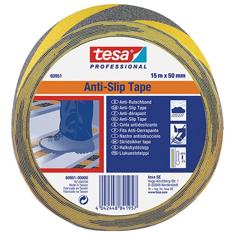 Tesa professional tesa - zelfklevende antisliptape - 15m - geel-zwart - 50mm breed