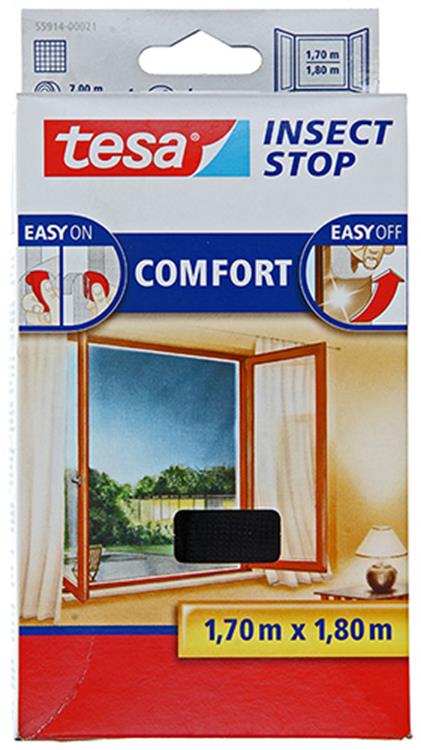 Tesa insect stop h l fly screen premium for windows - hor met sterke klittenband, verwijderbaar zonder resten, op maat snijden - 170 x 180 cm - antraciet (transparant)