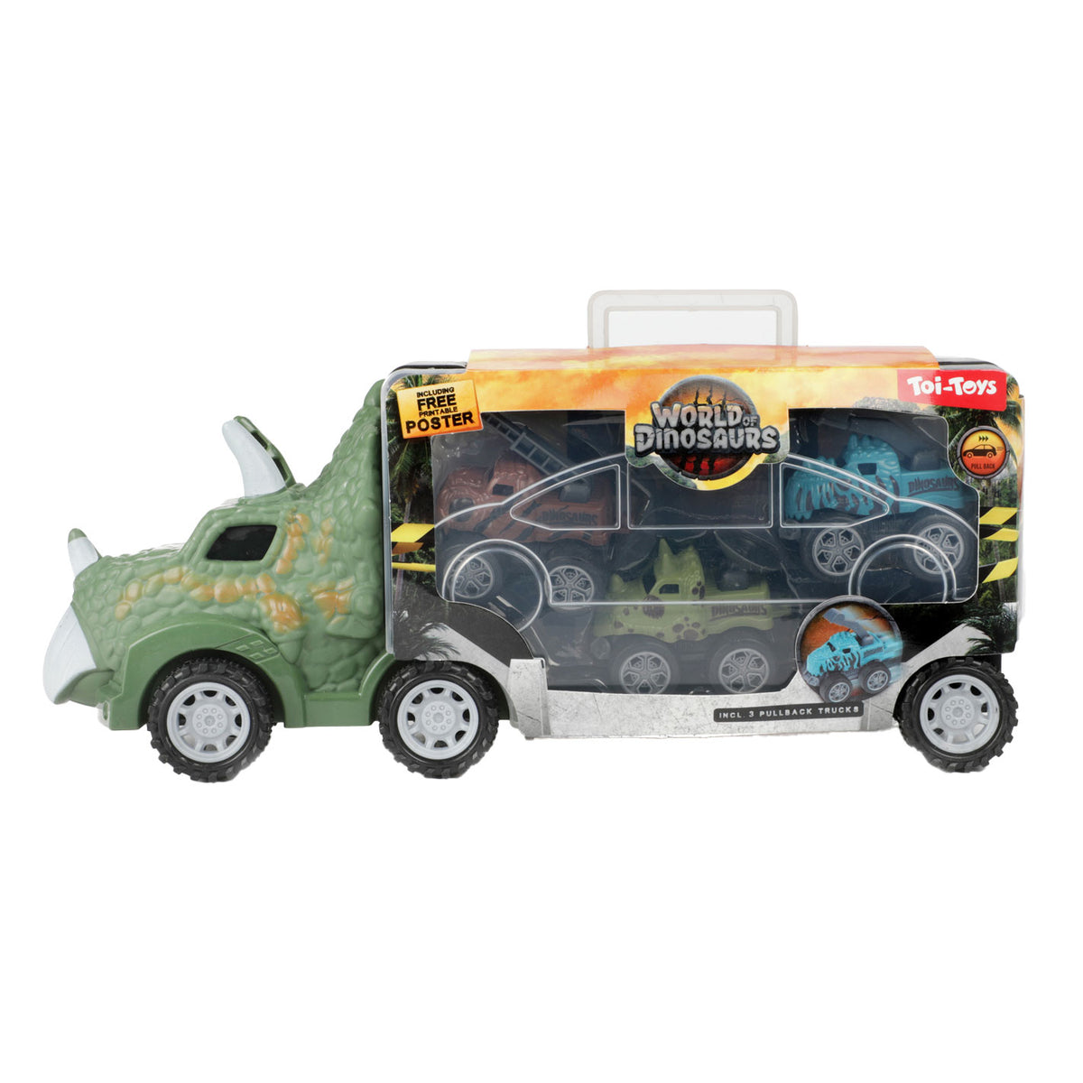 World of Dinosaurs dinotruck with 3 pull-back cars
