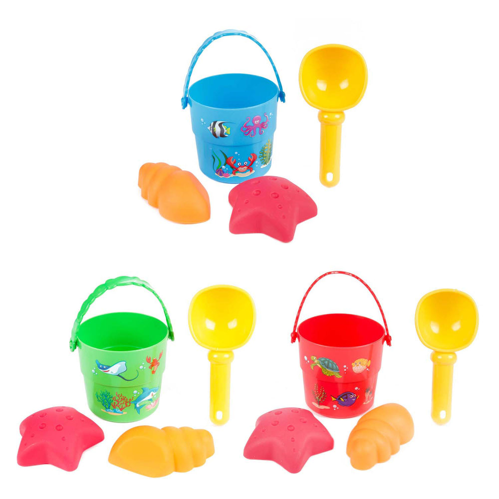 Toi-toys speelmini strandset emmer schepje en vormen, 4dlg.