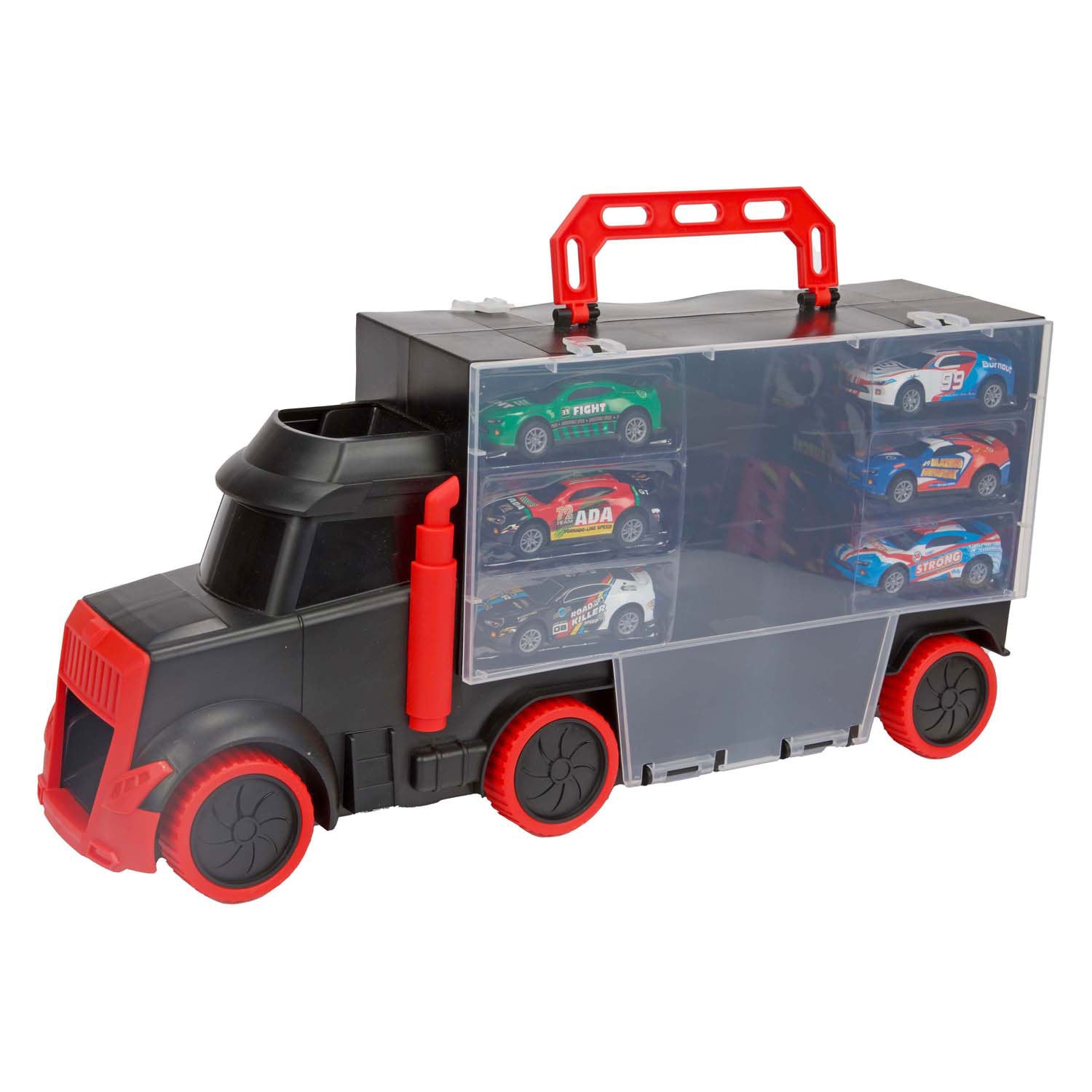 Toi toy turbo racers vrachtwagen met 6 pull-back raceauto's