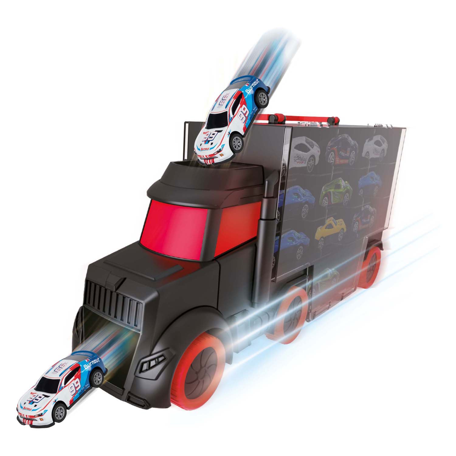 Toi toy turbo racers vrachtwagen met 6 pull-back raceauto's