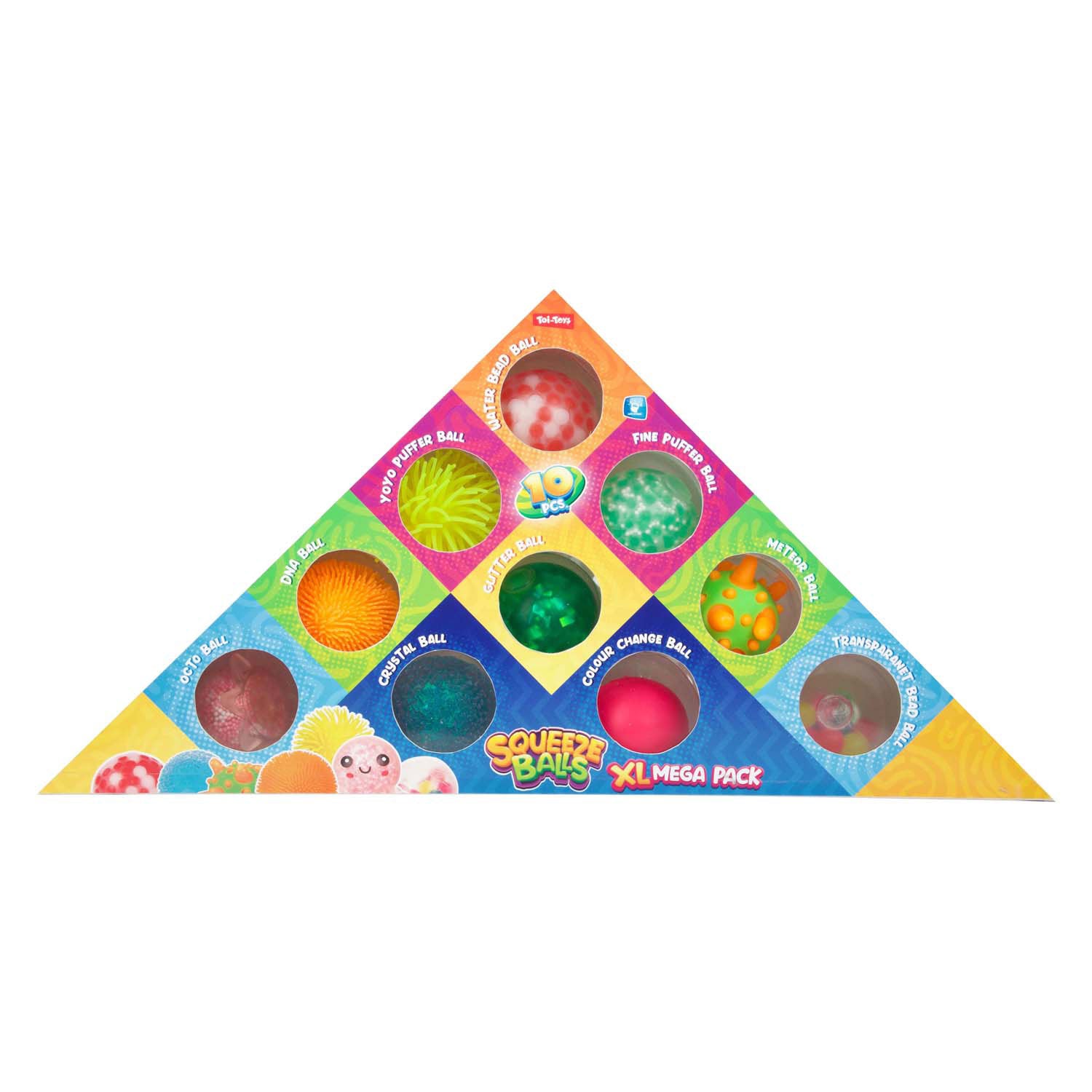 Toi-toys fun piramide cadeaubox met 10 sensorische knijpballen - 5cm - 10 stuks