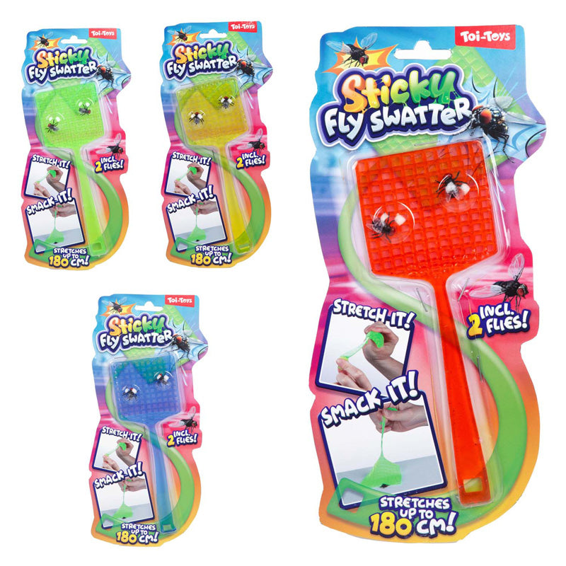 Toi-toys fun rekbare kleverige vliegenmepper 2x vlieg 4 assorti