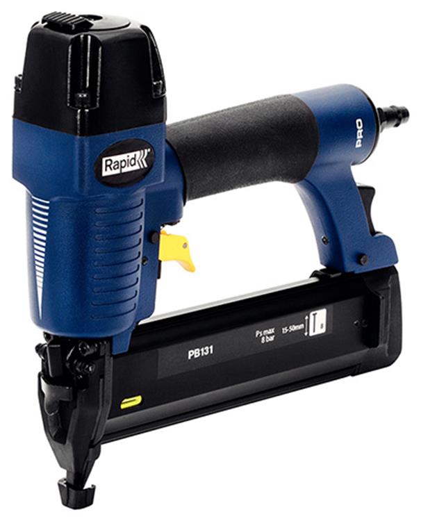 Rapid professionele pneumatische tacker - magnesium behuizing - 360° luchtuitlaat - regelbare inslagdiepte - blauw geel