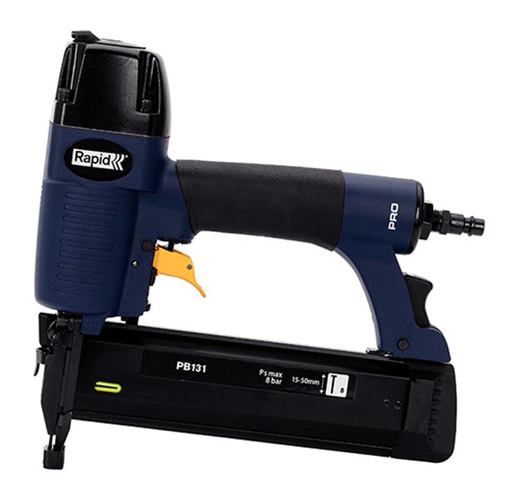Rapid professionele pneumatische tacker - magnesium behuizing - 360° luchtuitlaat - regelbare inslagdiepte - blauw geel