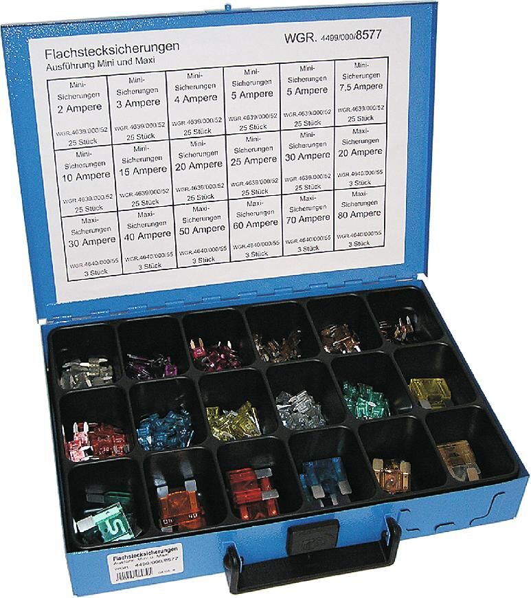 Dresselhaus 8577 assortiment zekeringen bananenstekker sort.flat fuse sort. mini and maxi