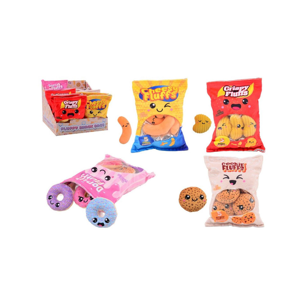 Johntoy plush play snack zakjes 4 assorti