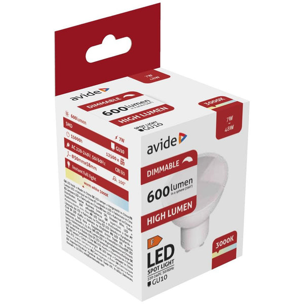 Avide led spotlamp dimbaar 7w gu10 fitting 3000 kelvin warmwit max. 600 lumen