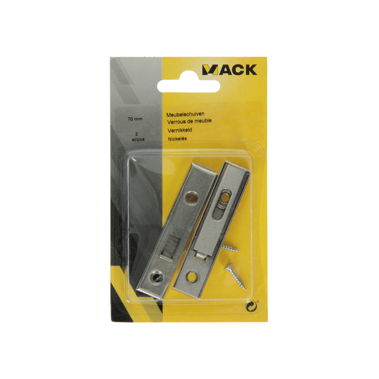Mack 1013561 - 2 meubelschuiven vernikkeld a 70 - b 11,5 mm | 10 stuks