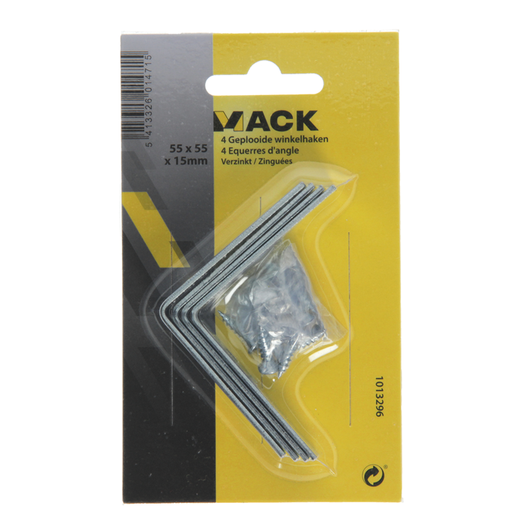Mack 1013296 - 4 geplooide winkelhaken verzinkt 55x55x15x2mm | 10 stuks