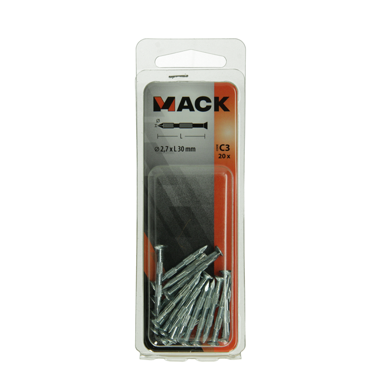 Mack 1017186 - stalen ribnagel vk st.gehard + verz.20 st 2,7 x 30 mm | 10 stuks