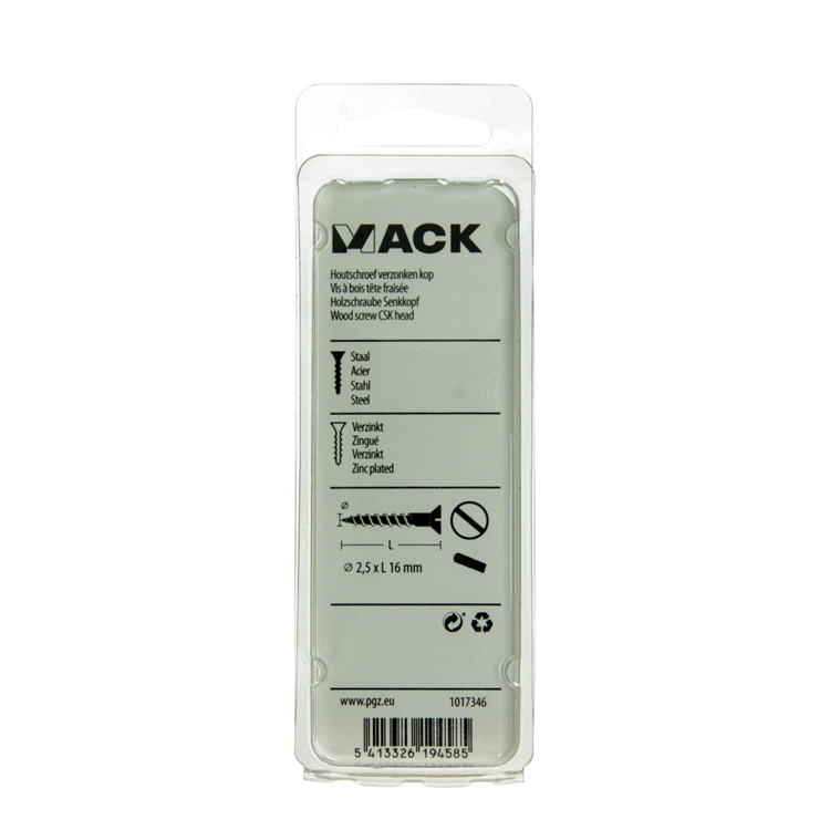 Mack 1017346 - houtschroef verzonken kop verz28 st 2,5 x 16 mm | 10 stuks
