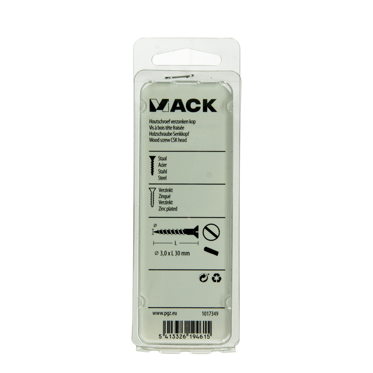 Mack 1017349 - houtschroef verzonken kop verz24 st 3,0 x 30 mm | 10 stuks