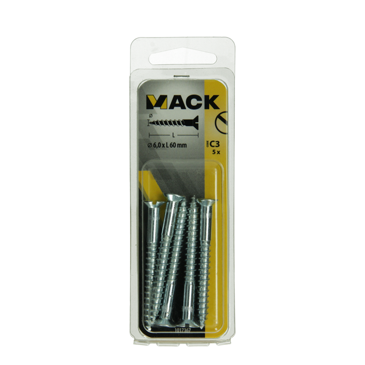 Mack 1017367 - houtschroef verzonken kop verz5 st 6,0 x 60 mm | 10 stuks