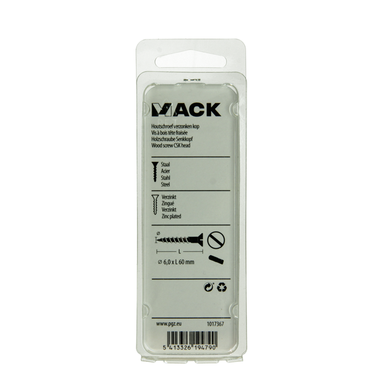Mack 1017367 - houtschroef verzonken kop verz5 st 6,0 x 60 mm | 10 stuks