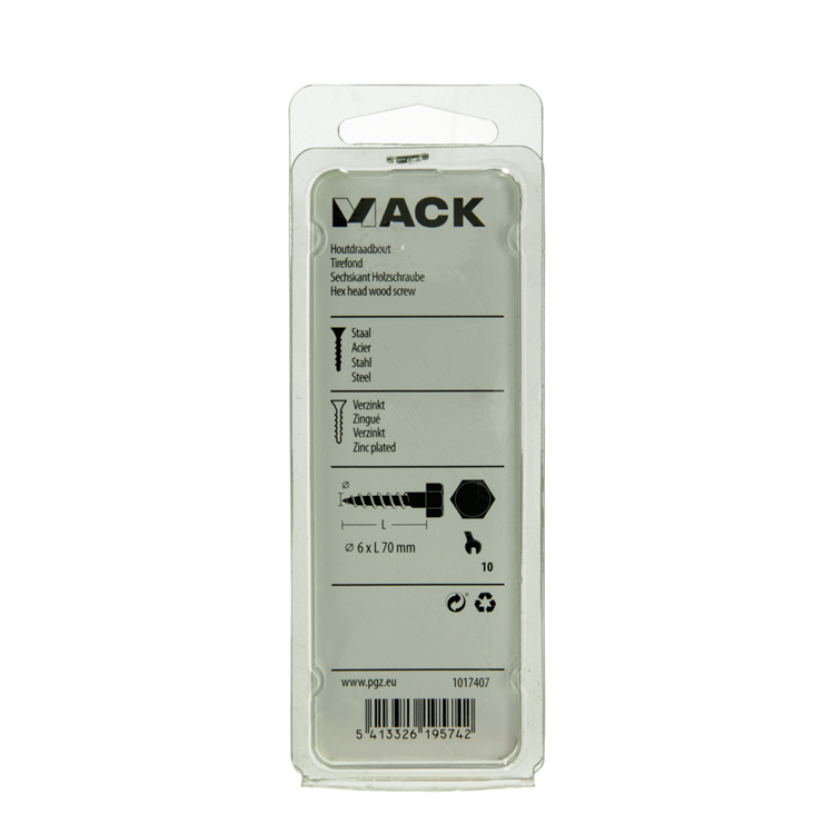 Mack 1017407 - houtdraadbout staal verzinkt 7 st 6 x 70 mm | 10 stuks