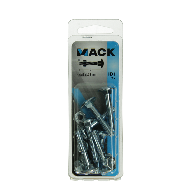 Mack 1017569 - houtbout + moer staal verzinkt7 st m6 x 35 mm | 5 stuks