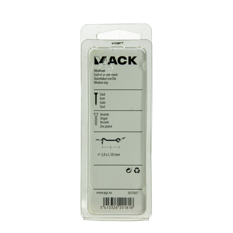 Mack 1017847 - windhaak staal verzinkt 2 st 3,0 x 50 mm | 10 stuks