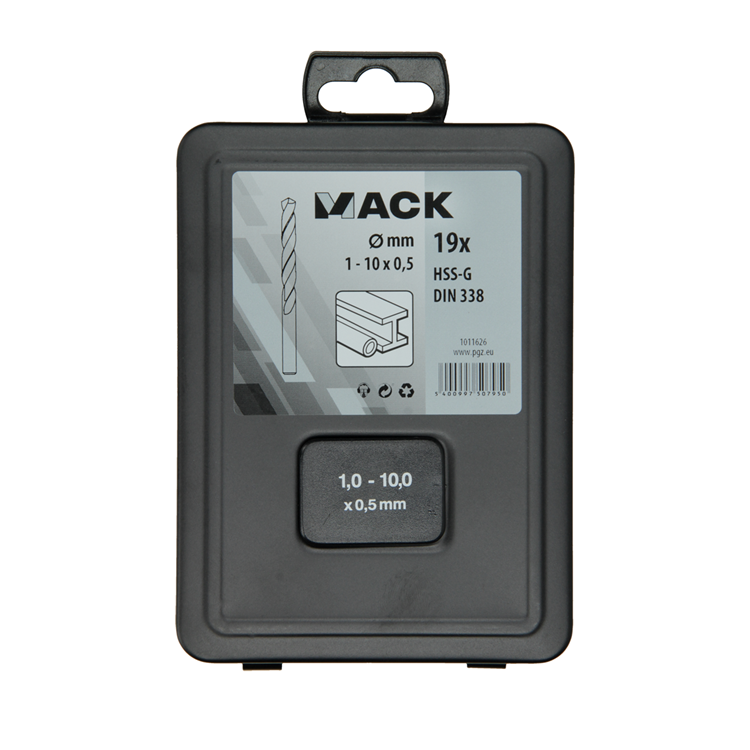 Mack 1011626 - metaalboor hss g din 338 set 19-delig 1-10mm | 3 stuks