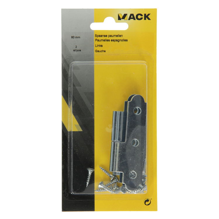 Mack 1013257 - 2 spaanse paumellen links verzinkt h 80 x b 45mm | 5 stuks