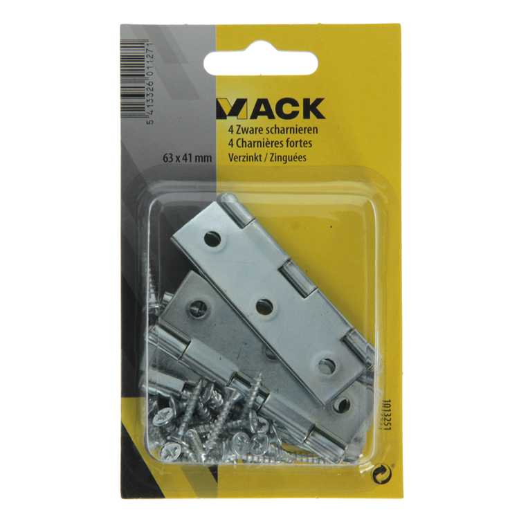 Mack 1013251 - 4 zware scharnieren verzinkt h 63 x b 41 mm | 5 stuks