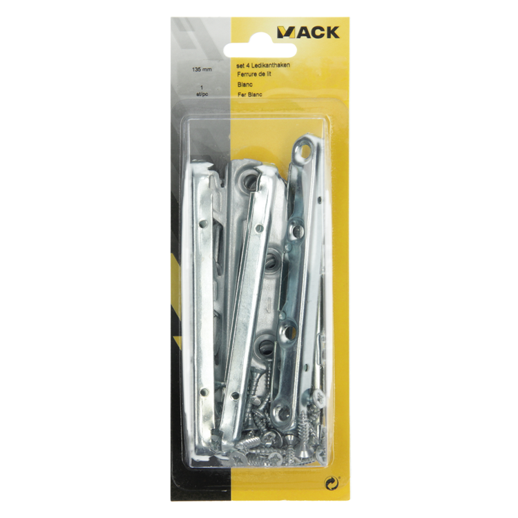 Mack 1013463 - set van 4 ledikanthaken blank 135mm | 5 stuks