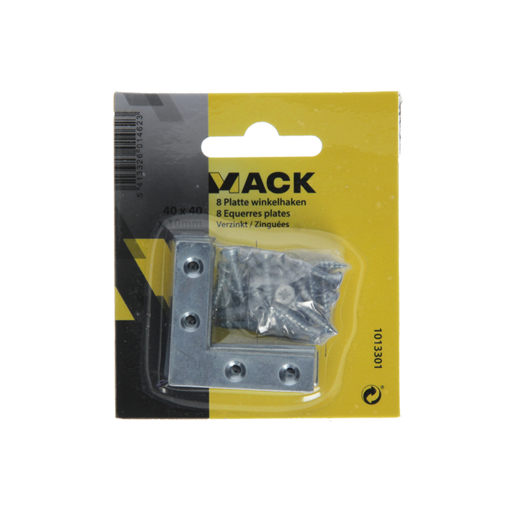 Mack 1013301 - 8 platte winkelhaken verzinkt 40x40x10x2mm | 10 stuks