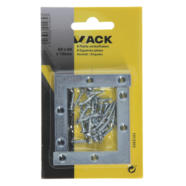 Mack 1013303 - 8 platte winkelhaken verzinkt 60x60x10x2mm | 10 stuks