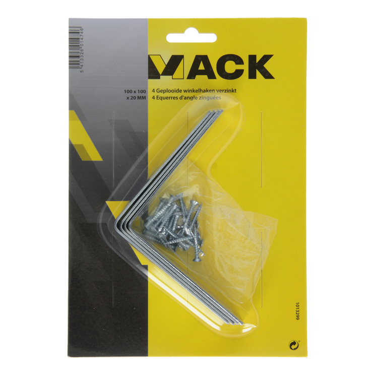 Mack 1013299 - 4 geplooide winkelhaken verzinkt 100x100x20x2mm | 10 stuks