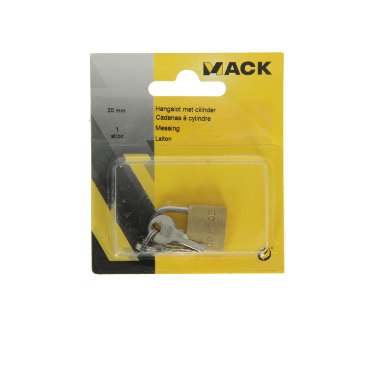 Mack 1014071 - hangslot met cilinder messing 20 mm | 10 stuks